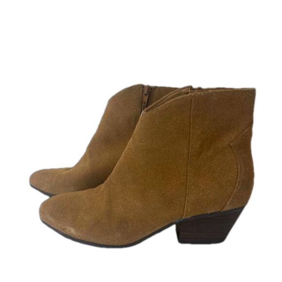 Nine West 7.5 M tan suede booties western heel inside zipper Tristan - Picture 3 of 7